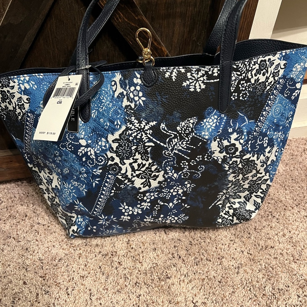 LAUREN Ralph Lauren Faux-Leather Reversible Tote Floral Patchwork/French Navy